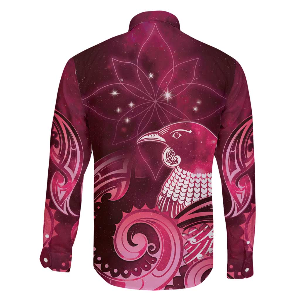 New Zealand Matariki Family Matching Puletasi and Hawaiian Shirt Maori Tui Bird Magenta Galaxy DT05 - Polynesian Pride