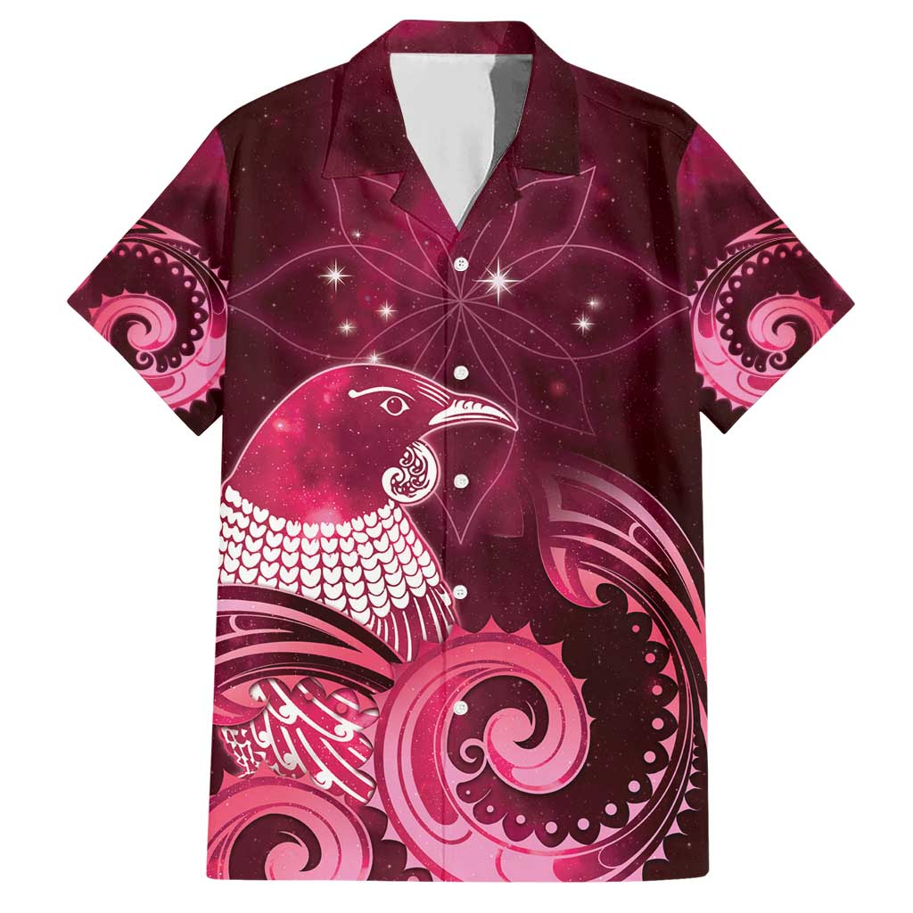 New Zealand Matariki Family Matching Short Sleeve Bodycon Dress and Hawaiian Shirt Maori Tui Bird Magenta Galaxy