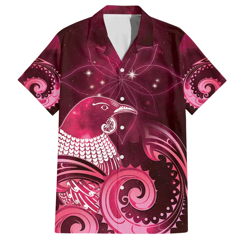 New Zealand Matariki Family Matching Summer Maxi Dress and Hawaiian Shirt Maori Tui Bird Magenta Galaxy