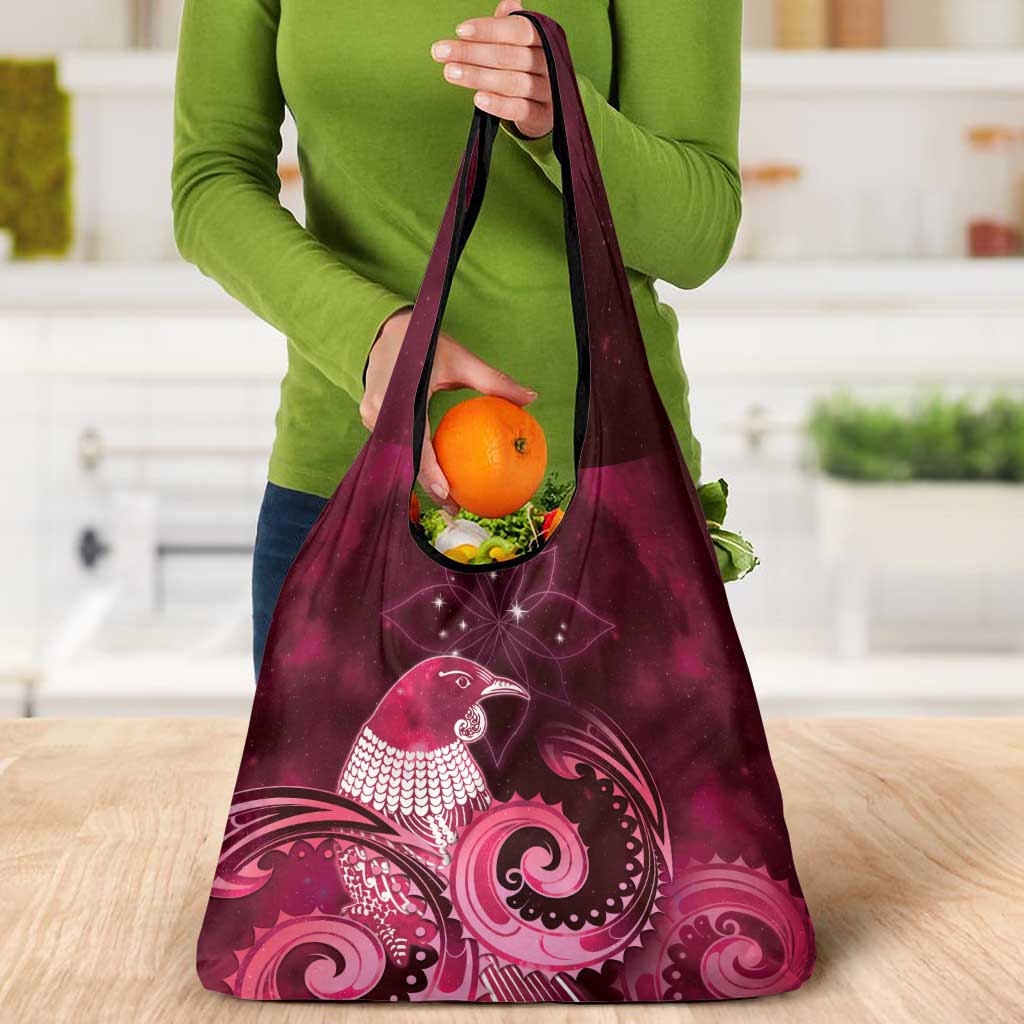 New Zealand Matariki Grocery Bag Maori Tui Bird Magenta Galaxy