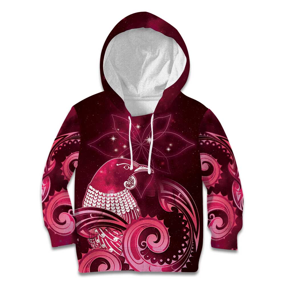 New Zealand Matariki Kid Hoodie Maori Tui Bird Magenta Galaxy