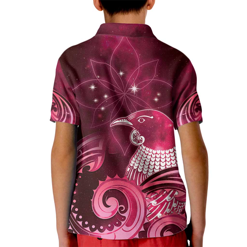 New Zealand Matariki Kid Polo Shirt Maori Tui Bird Magenta Galaxy DT05 - Polynesian Pride
