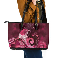 New Zealand Matariki Leather Tote Bag Maori Tui Bird Magenta Galaxy DT05 - Polynesian Pride