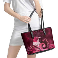 New Zealand Matariki Leather Tote Bag Maori Tui Bird Magenta Galaxy DT05 - Polynesian Pride