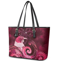 New Zealand Matariki Leather Tote Bag Maori Tui Bird Magenta Galaxy DT05 - Polynesian Pride