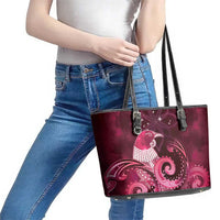 New Zealand Matariki Leather Tote Bag Maori Tui Bird Magenta Galaxy DT05 - Polynesian Pride
