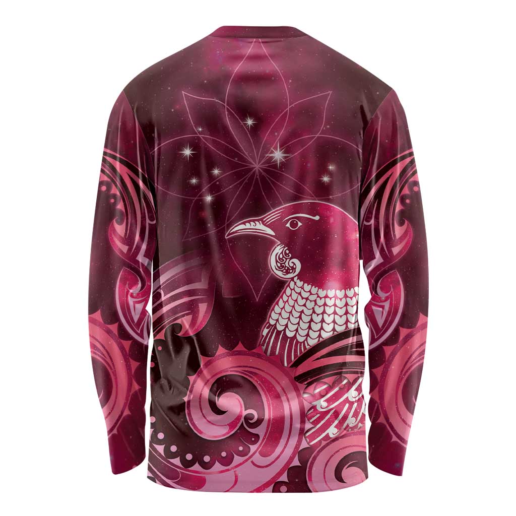 New Zealand Matariki Long Sleeve Shirt Maori Tui Bird Magenta Galaxy DT05 - Polynesian Pride