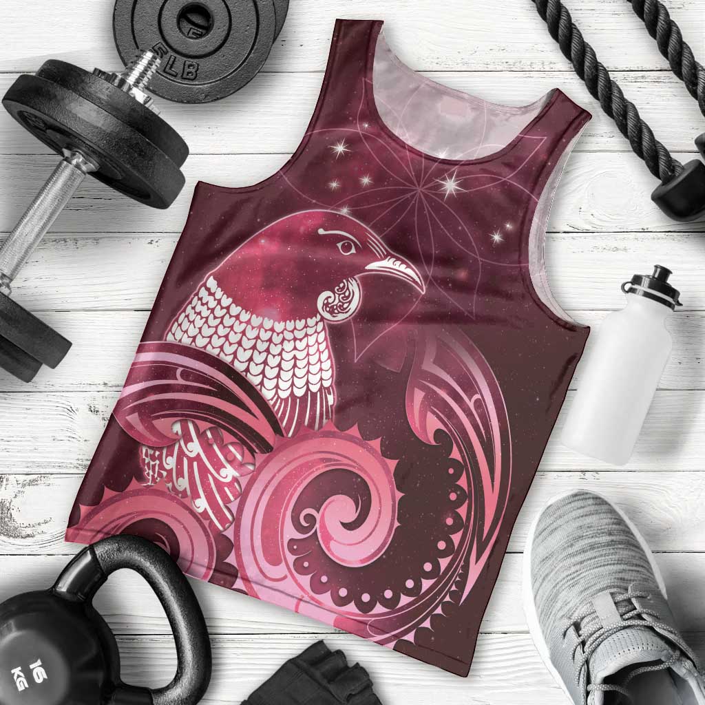 New Zealand Matariki Men Tank Top Maori Tui Bird Magenta Galaxy