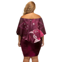 New Zealand Matariki Off Shoulder Short Dress Maori Tui Bird Magenta Galaxy