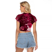 New Zealand Matariki Raglan Cropped T Shirt Maori Tui Bird Magenta Galaxy DT05 - Polynesian Pride