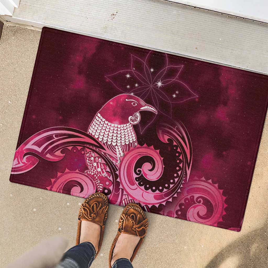 New Zealand Matariki Rubber Doormat Maori Tui Bird Magenta Galaxy