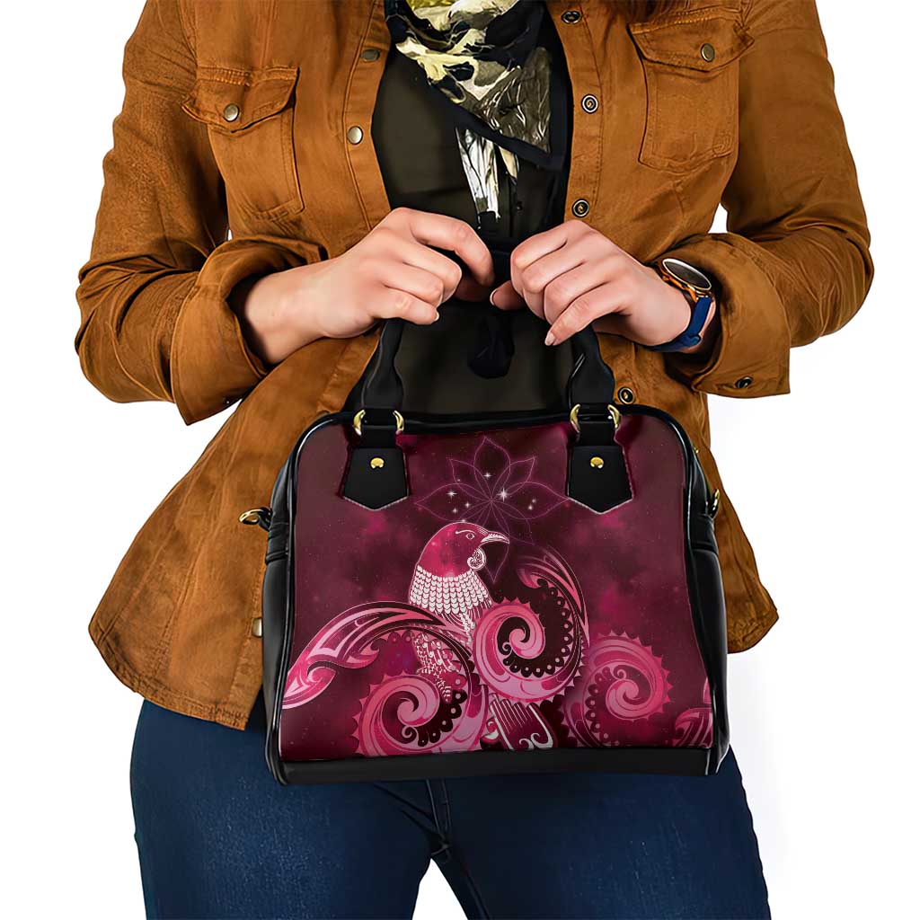 New Zealand Matariki Shoulder Handbag Maori Tui Bird Magenta Galaxy