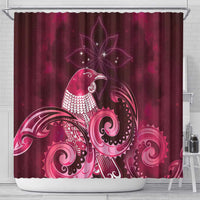 New Zealand Matariki Shower Curtain Maori Tui Bird Magenta Galaxy