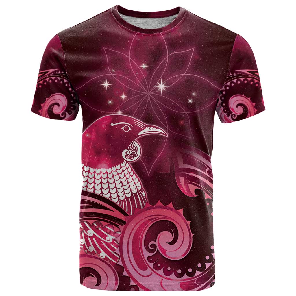 New Zealand Matariki T Shirt Maori Tui Bird Magenta Galaxy DT05 Magenta - Polynesian Pride