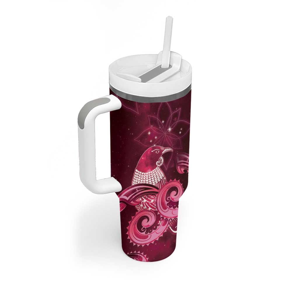 New Zealand Matariki Tumbler With Handle Maori Tui Bird Magenta Galaxy DT05 - Polynesian Pride