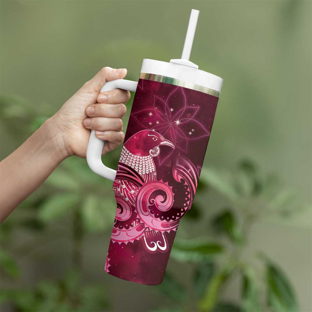 New Zealand Matariki Tumbler With Handle Maori Tui Bird Magenta Galaxy DT05 - Polynesian Pride