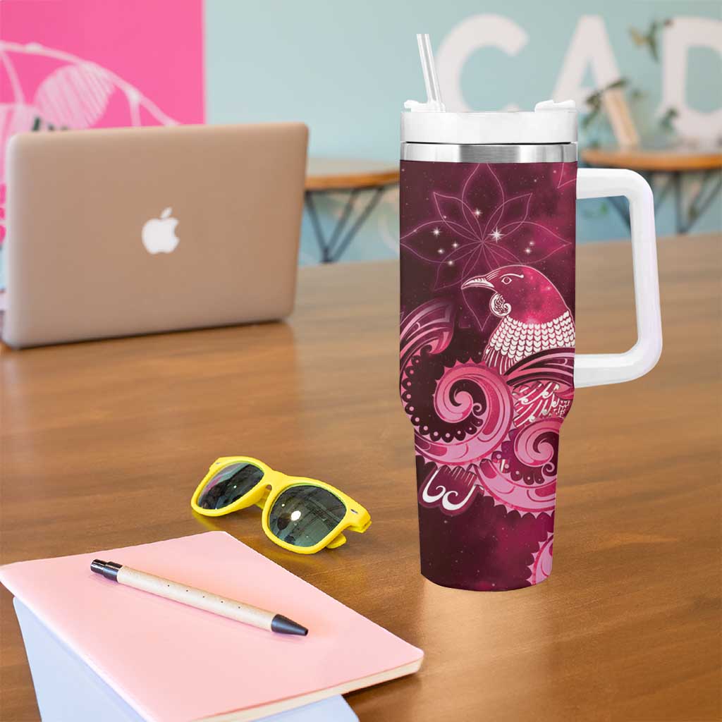 New Zealand Matariki Tumbler With Handle Maori Tui Bird Magenta Galaxy DT05 - Polynesian Pride
