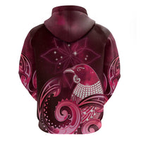 New Zealand Matariki Zip Hoodie Maori Tui Bird Magenta Galaxy DT05 - Polynesian Pride