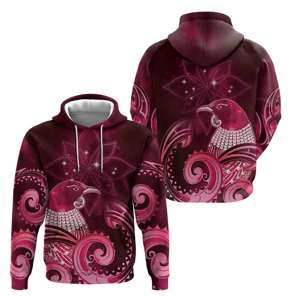 New Zealand Matariki Zip Hoodie Maori Tui Bird Magenta Galaxy DT05 - Polynesian Pride