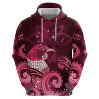 New Zealand Matariki Zip Hoodie Maori Tui Bird Magenta Galaxy DT05 - Polynesian Pride