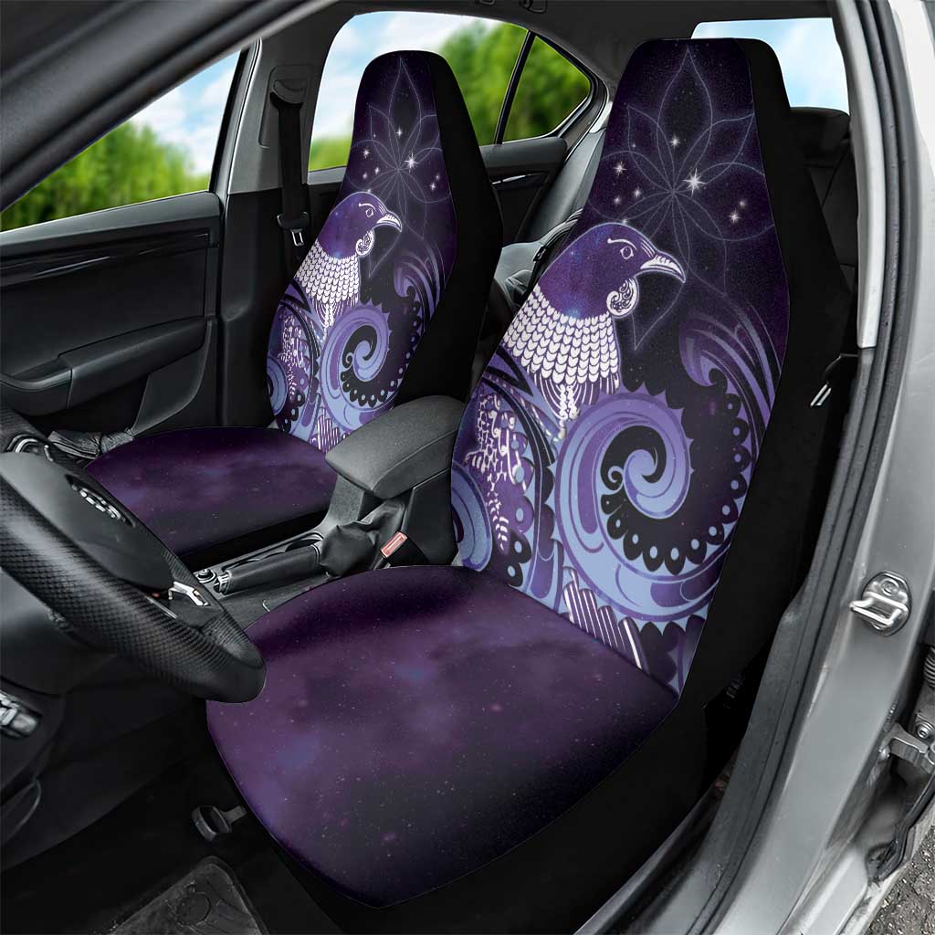 New Zealand Matariki Car Seat Cover Maori Tui Bird Purple Galaxy