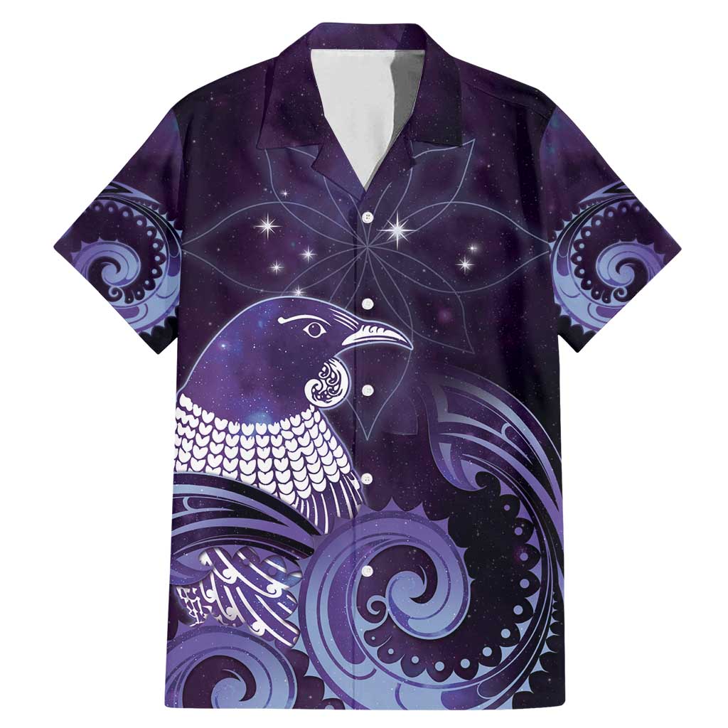 New Zealand Matariki Family Matching Mermaid Dress and Hawaiian Shirt Maori Tui Bird Purple Galaxy