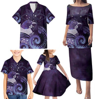 New Zealand Matariki Family Matching Puletasi and Hawaiian Shirt Maori Tui Bird Purple Galaxy DT05 - Polynesian Pride