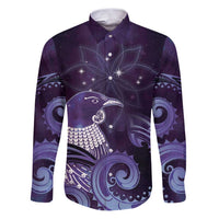 New Zealand Matariki Family Matching Puletasi and Hawaiian Shirt Maori Tui Bird Purple Galaxy DT05 Dad's Shirt - Long Sleeve Purple - Polynesian Pride