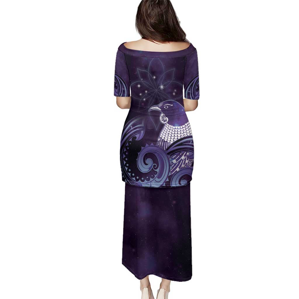 New Zealand Matariki Family Matching Puletasi and Hawaiian Shirt Maori Tui Bird Purple Galaxy DT05 - Polynesian Pride
