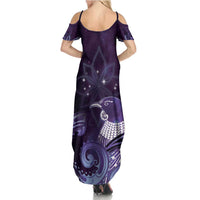 New Zealand Matariki Family Matching Summer Maxi Dress and Hawaiian Shirt Maori Tui Bird Purple Galaxy