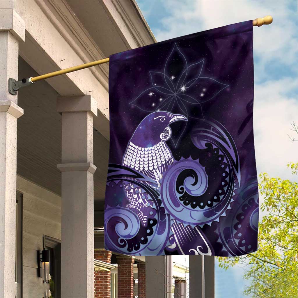 New Zealand Matariki Garden Flag Maori Tui Bird Purple Galaxy DT05 House Flag Purple - Polynesian Pride