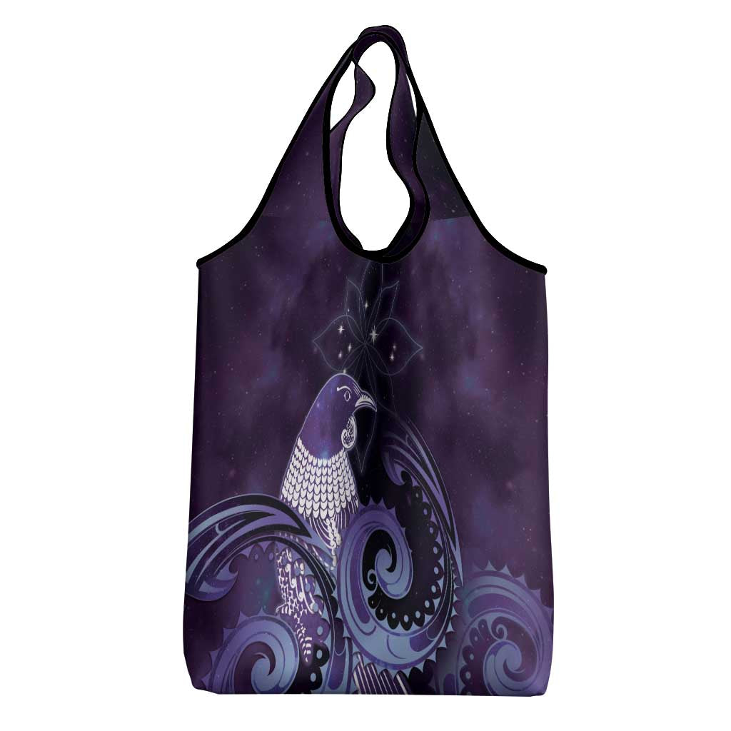 New Zealand Matariki Grocery Bag Maori Tui Bird Purple Galaxy DT05 - Polynesian Pride
