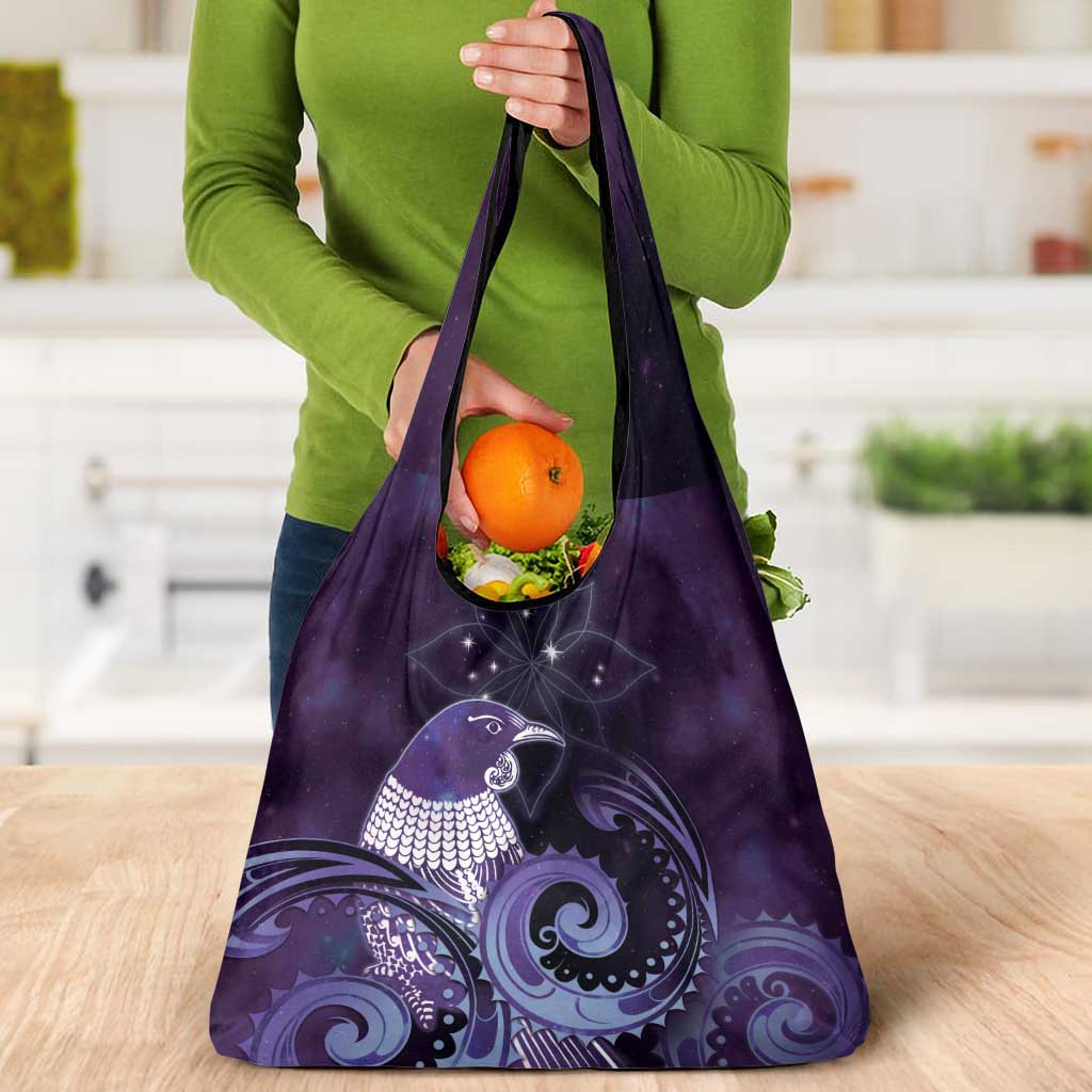 New Zealand Matariki Grocery Bag Maori Tui Bird Purple Galaxy DT05 - Polynesian Pride