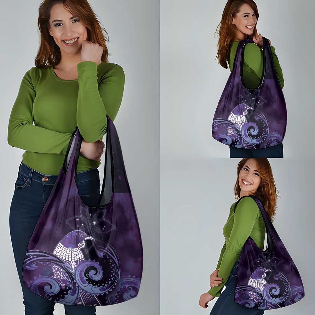 New Zealand Matariki Grocery Bag Maori Tui Bird Purple Galaxy DT05 - Polynesian Pride