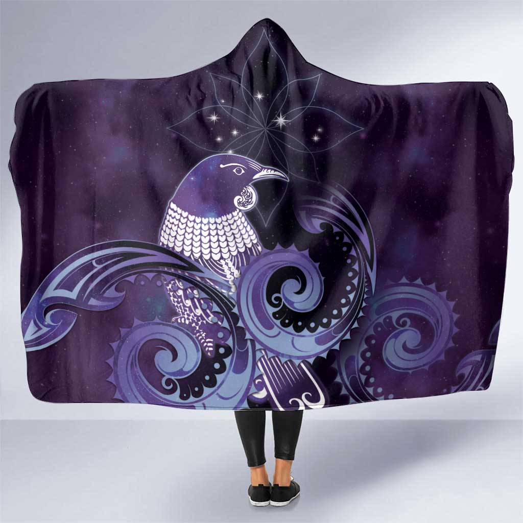 New Zealand Matariki Hooded Blanket Maori Tui Bird Purple Galaxy DT05 One Size Purple - Polynesian Pride
