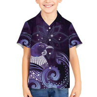 New Zealand Matariki Kid Hawaiian Shirt Maori Tui Bird Purple Galaxy DT05 Kid Purple - Polynesian Pride