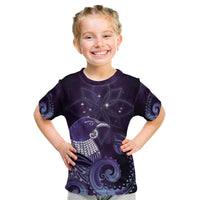 New Zealand Matariki Kid T Shirt Maori Tui Bird Purple Galaxy DT05 Purple - Polynesian Pride