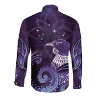 New Zealand Matariki Long Sleeve Button Shirt Maori Tui Bird Purple Galaxy DT05 - Polynesian Pride