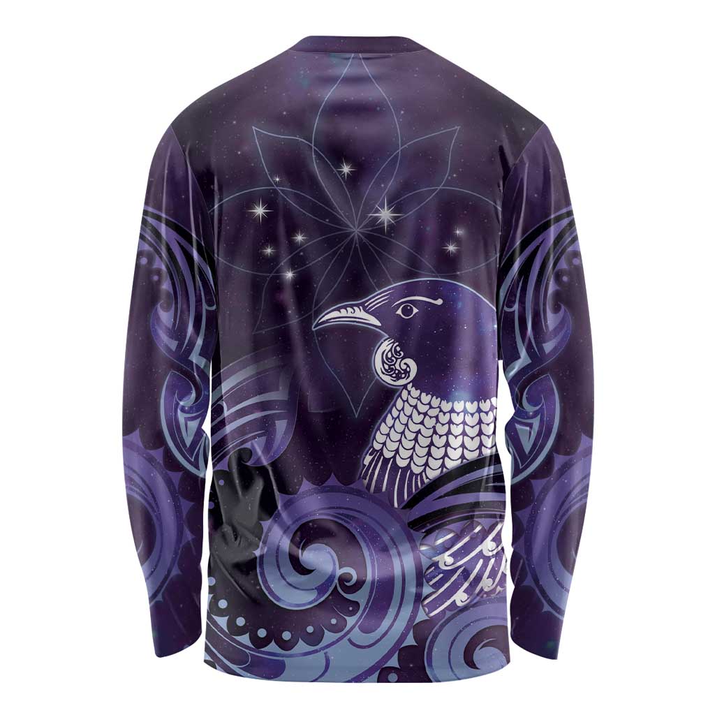 New Zealand Matariki Long Sleeve Shirt Maori Tui Bird Purple Galaxy DT05 - Polynesian Pride