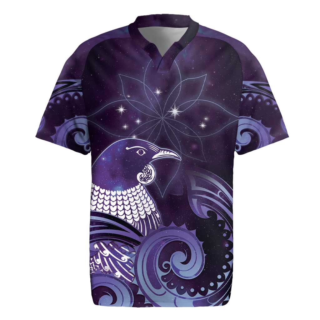 New Zealand Matariki Rugby Jersey Maori Tui Bird Purple Galaxy DT05 Purple - Polynesian Pride