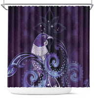 New Zealand Matariki Shower Curtain Maori Tui Bird Purple Galaxy DT05 Purple - Polynesian Pride