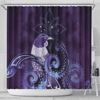 New Zealand Matariki Shower Curtain Maori Tui Bird Purple Galaxy DT05 - Polynesian Pride