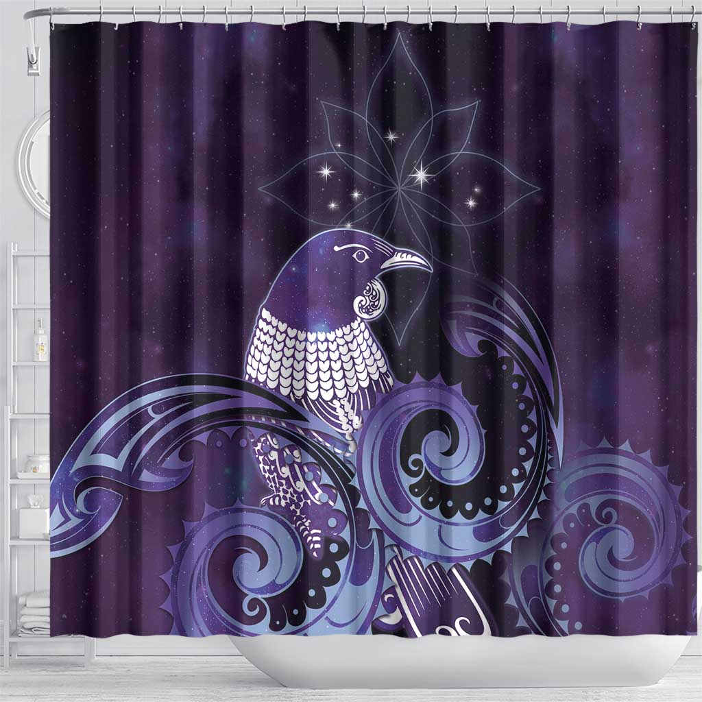 New Zealand Matariki Shower Curtain Maori Tui Bird Purple Galaxy DT05 - Polynesian Pride
