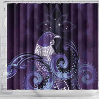 New Zealand Matariki Shower Curtain Maori Tui Bird Purple Galaxy DT05 - Polynesian Pride