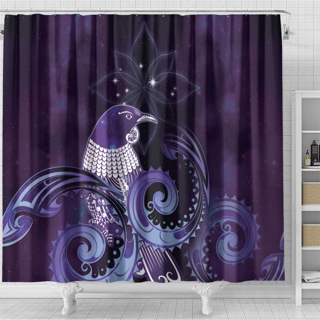 New Zealand Matariki Shower Curtain Maori Tui Bird Purple Galaxy DT05 - Polynesian Pride