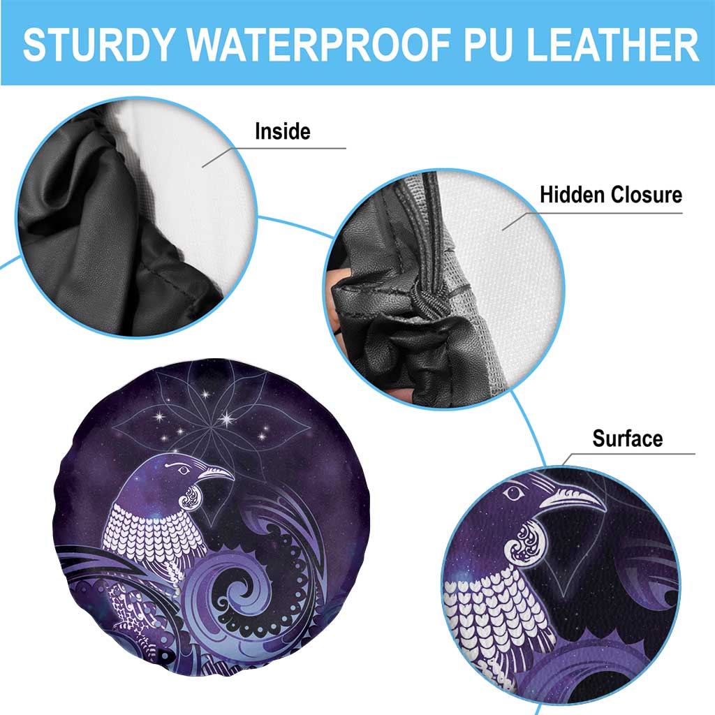 New Zealand Matariki Spare Tire Cover Maori Tui Bird Purple Galaxy DT05 - Polynesian Pride