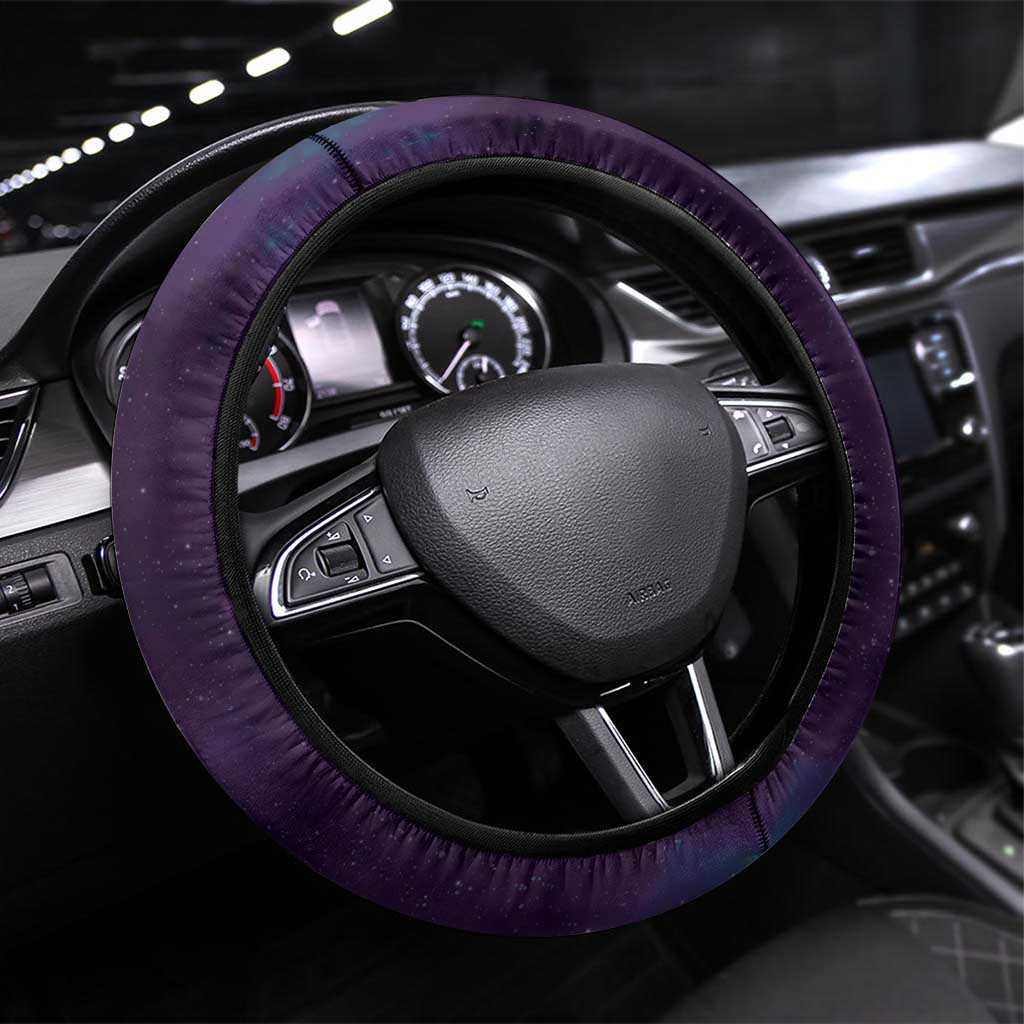 New Zealand Matariki Steering Wheel Cover Maori Tui Bird Purple Galaxy DT05 Universal Fit Purple - Polynesian Pride