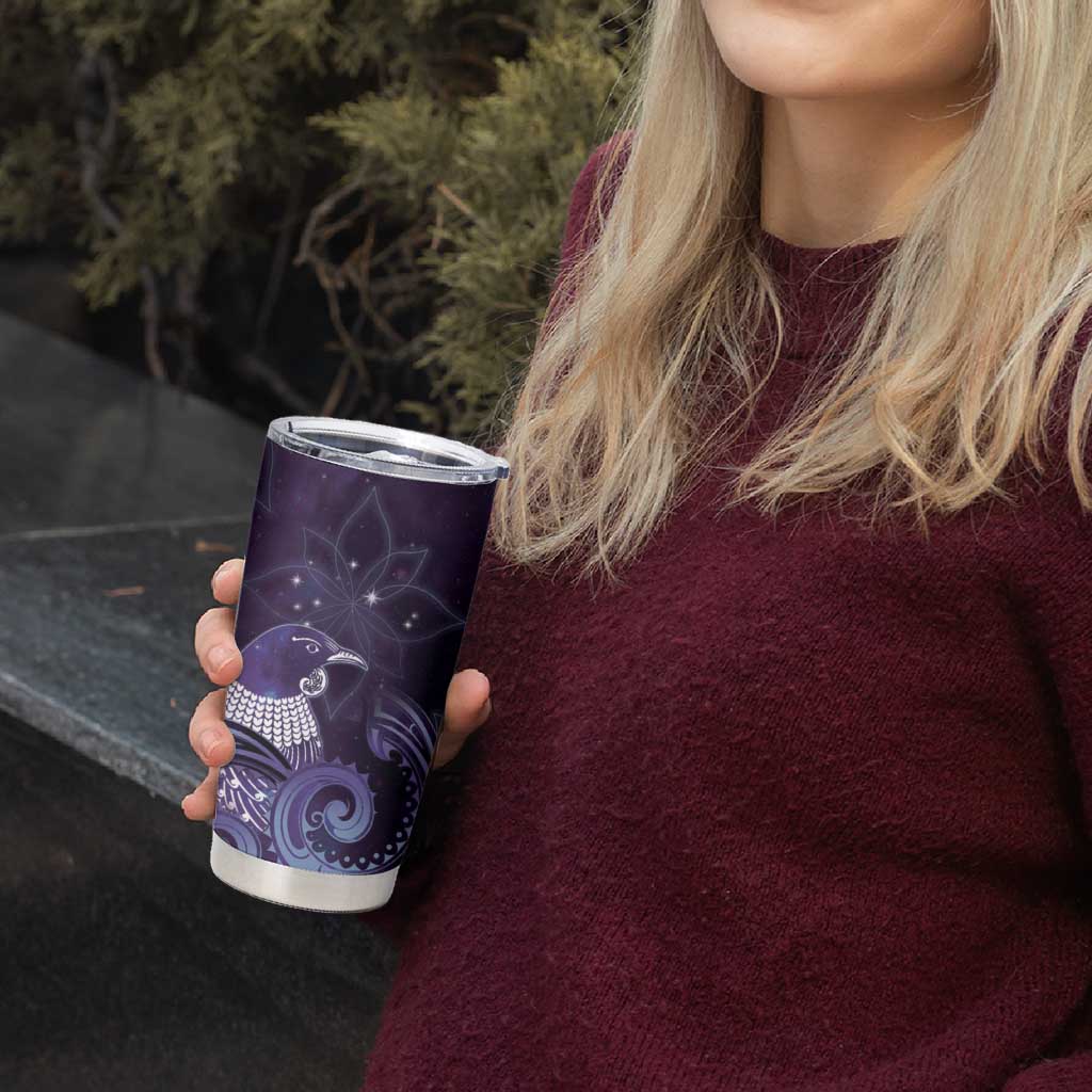 New Zealand Matariki Tumbler Cup Maori Tui Bird Purple Galaxy DT05 - Polynesian Pride