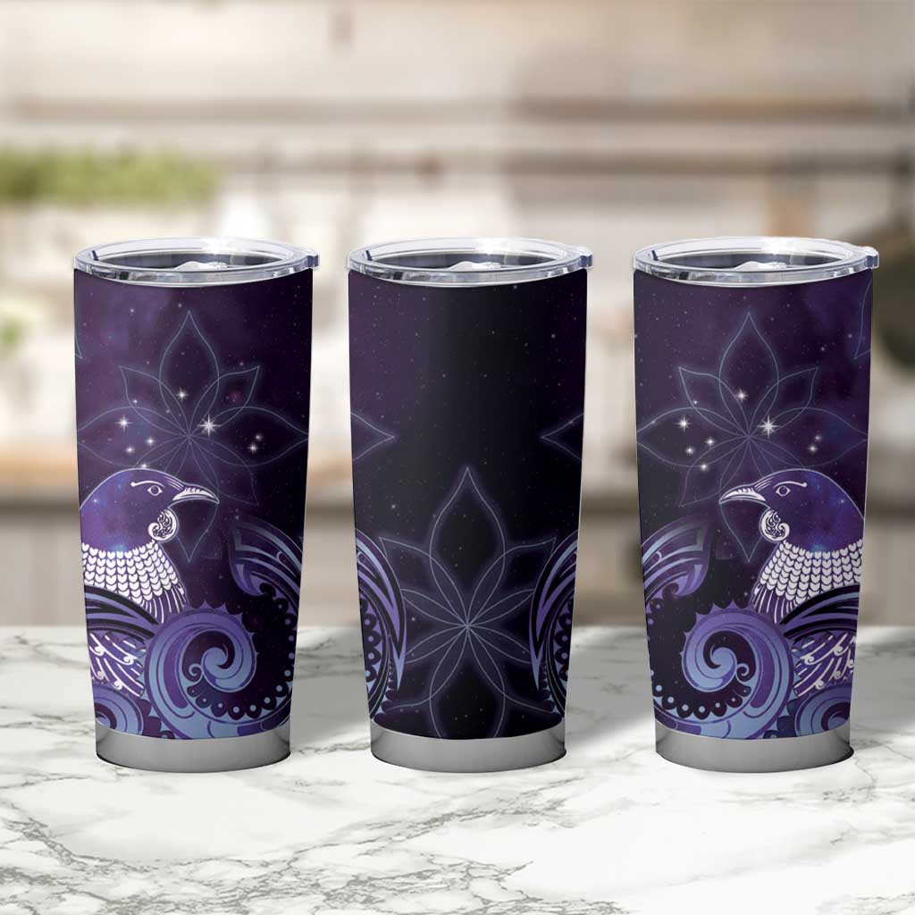 New Zealand Matariki Tumbler Cup Maori Tui Bird Purple Galaxy DT05 - Polynesian Pride