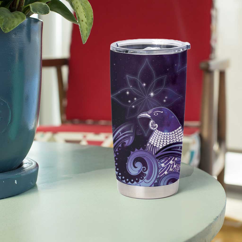 New Zealand Matariki Tumbler Cup Maori Tui Bird Purple Galaxy DT05 - Polynesian Pride